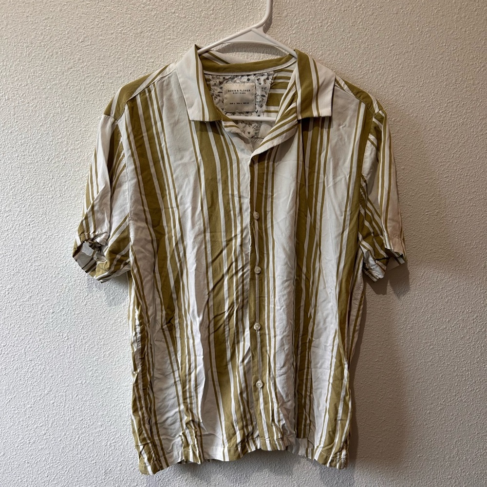 Denim & Flower Olive and White Striped Shirt